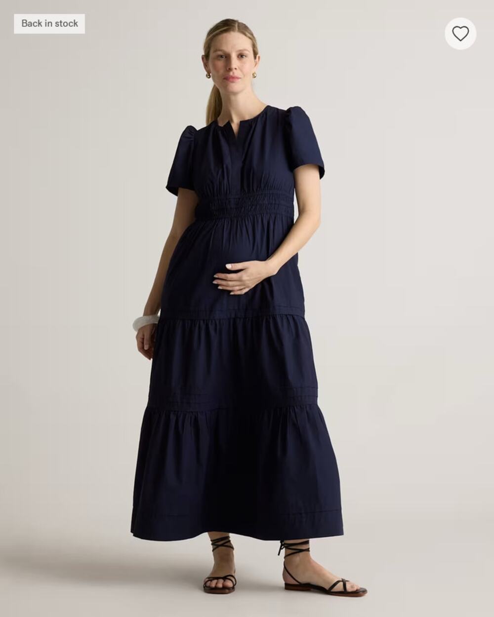 Quince 100% Organic Cotton Poplin Maternity Tiered Maxi Dress Size L NWT